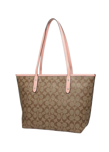 Coach City Tote In Signature Canvas Light Brown/Pink