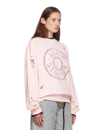 Acne Studios Distressed Logo Print Sweatshirt Faded Pink