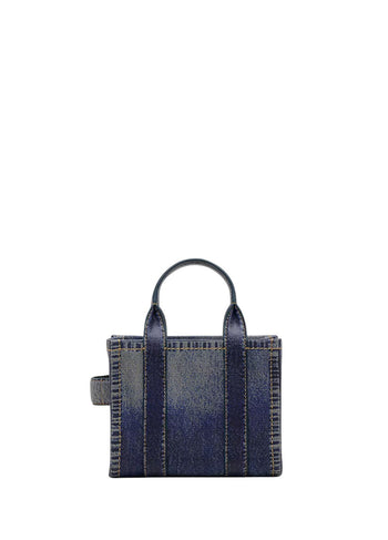 Marc Jacobs Denim Printed Leather Micro Tote Bag Blue