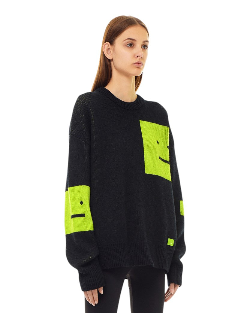 Acne Studios Animation Pop Face Crewneck Sweater Black Green
