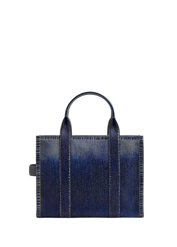 Marc Jacobs Denim Printed Leather Small Tote Bag Blue