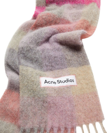 Acne Studios Checked Wool Fringe Scarf Fuchsia/Lilac/Pink