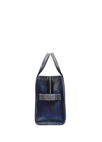 Marc Jacobs Denim Printed Leather Small Tote Bag Blue