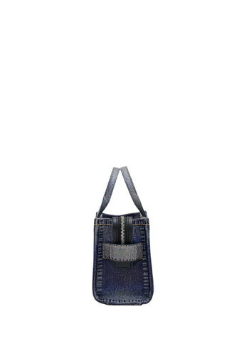 Marc Jacobs Denim Printed Leather Micro Tote Bag Blue