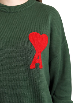 AMI Paris Ami De Coeur Oversize Sweater Green Red Heart