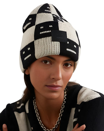 Acne Studios Rib knit beanie hat Black/oatmeal