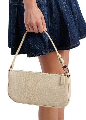 By Far Rachel Croco Embossed Leather Cream