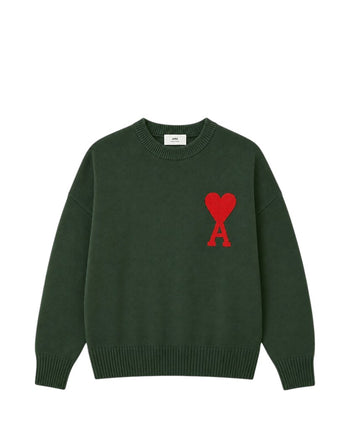 AMI Paris Ami De Coeur Oversize Sweater Green Red Heart