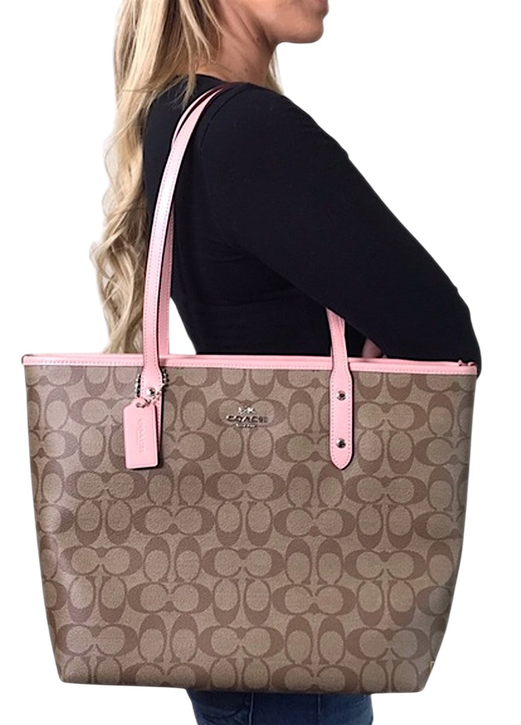 Сумка Coach City Tote In Signature Canvas Light Brown/Pink | SSTORIES
