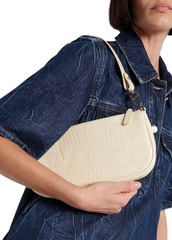 By Far Rachel Croco Embossed Leather Cream