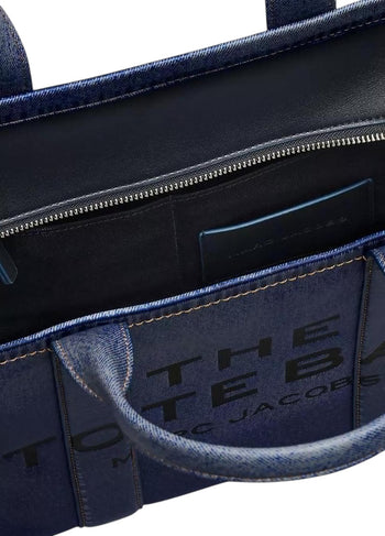 Marc Jacobs Denim Printed Leather Small Tote Bag Blue