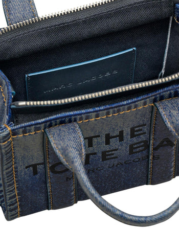 Marc Jacobs Denim Printed Leather Micro Tote Bag Blue