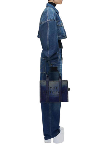 Marc Jacobs Denim Printed Leather Small Tote Bag Blue