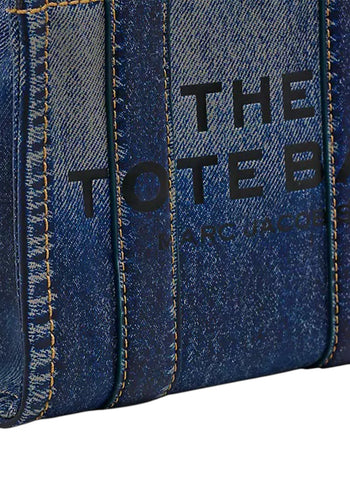 Marc Jacobs Denim Printed Leather Micro Tote Bag Blue