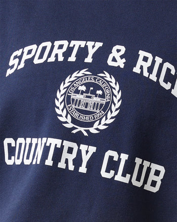 Sporty & Rich Varsity Crest Crewneck Navy/White