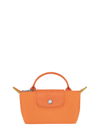 Longchamp Le Pliage Green Pouch With Handle Orange