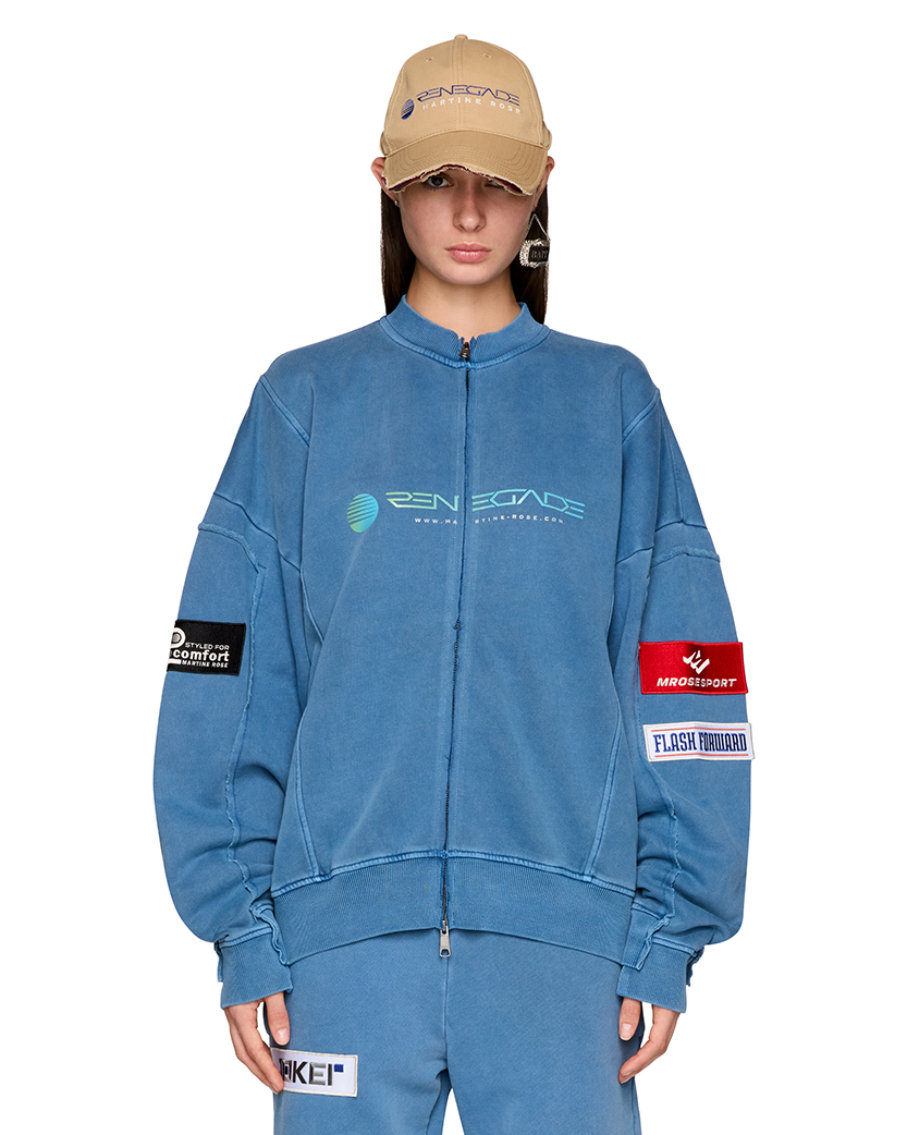 Martine Rose Zip Up Panelled Sweatshirt Blue