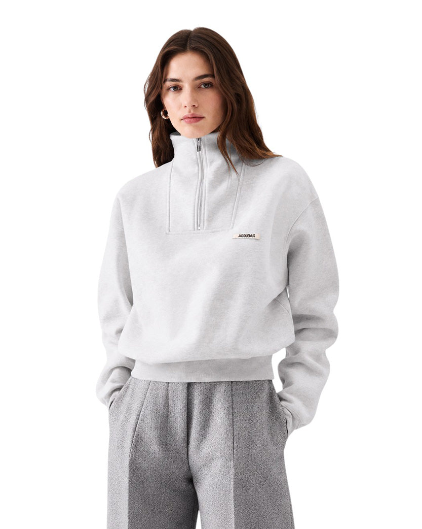 Jacquemus Gros Grain Zipped-Rollneck Sweatshirt Grey