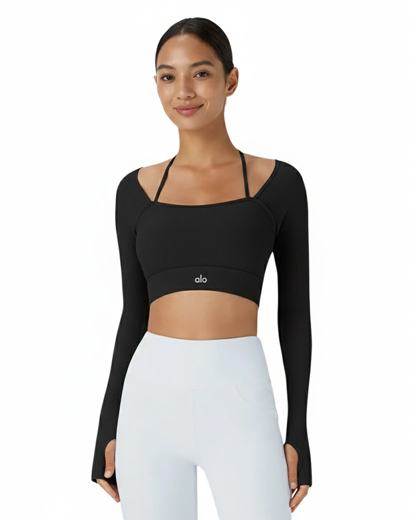 Alo Yoga Ribbed Top Long Sleeve Black