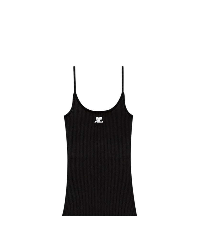 Courreges Reedition Rib Knit Tank Top Black