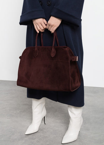 The Row Soft Margaux 15 Bag in Suede Amaranto