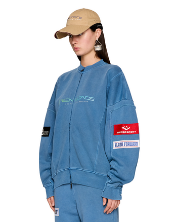 Martine Rose Zip Up Panelled Sweatshirt Blue