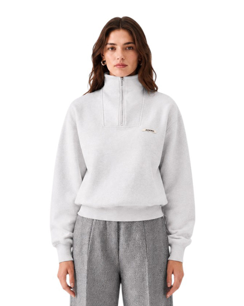 Jacquemus Gros Grain Zipped-Rollneck Sweatshirt Grey