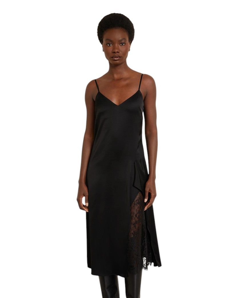 Acne Studios Lace-Trimmed Satin Slip Dress Black