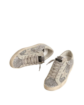 Golden Goose Super-Star in Silver Glitter with Ice-Gray Suede Star