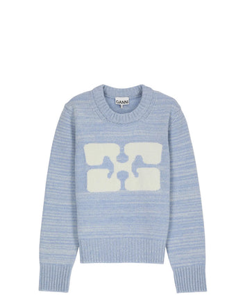 GANNI Graphic O-neck Pullover Butterfly Ice Water