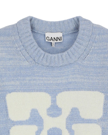 GANNI Graphic O-neck Pullover Butterfly Ice Water