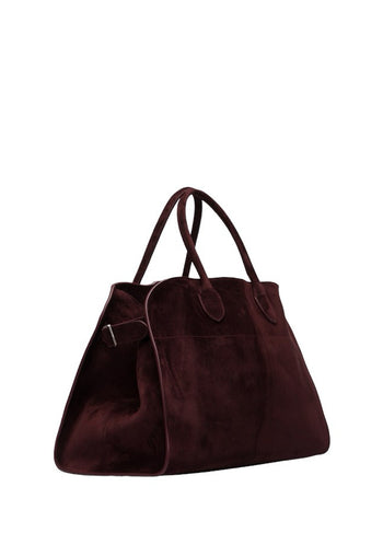 The Row Soft Margaux 15 Bag in Suede Amaranto