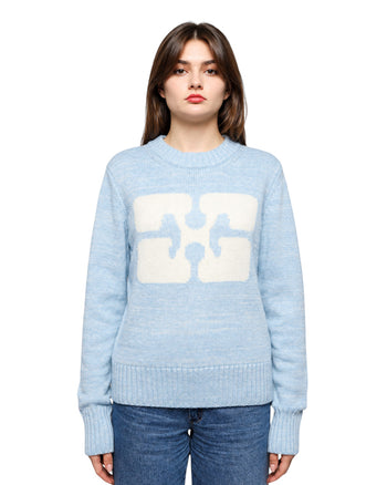 GANNI Graphic O-neck Pullover Butterfly Ice Water