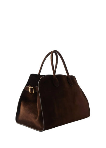 The Row Soft Margaux 15 Bag in Suede Mocha
