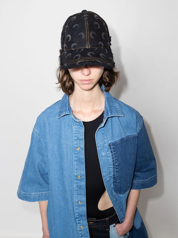 Marine Serre distressed Crescent Moon-print cap Black