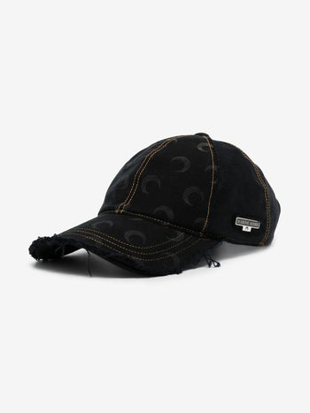 Marine Serre distressed Crescent Moon-print cap Black