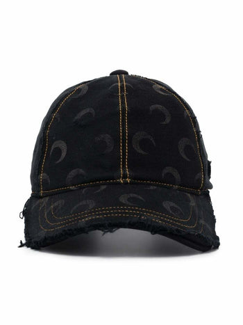 Marine Serre distressed Crescent Moon-print cap Black