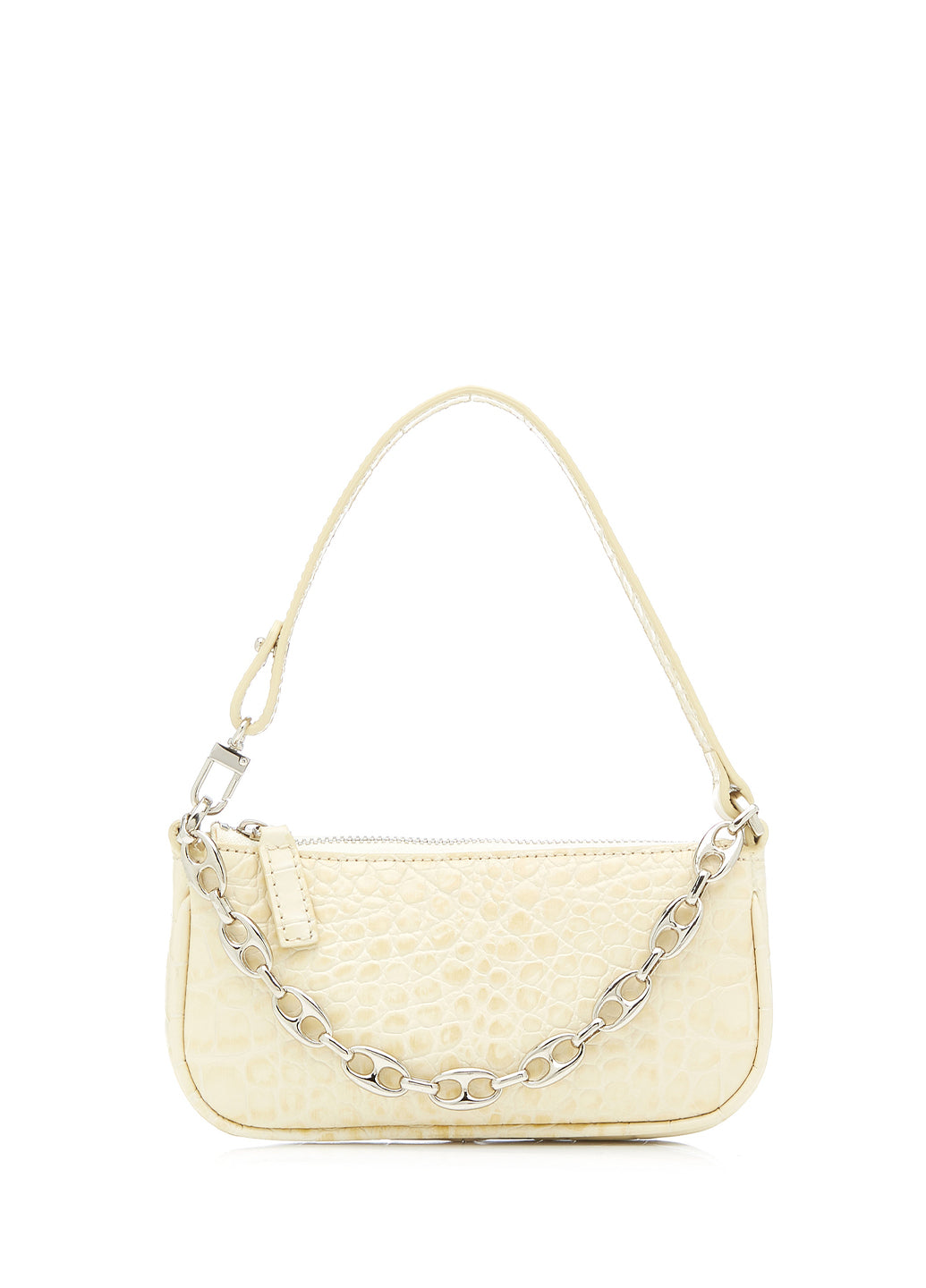 By Far Mini Rachel Cream Croco Embossed Leather