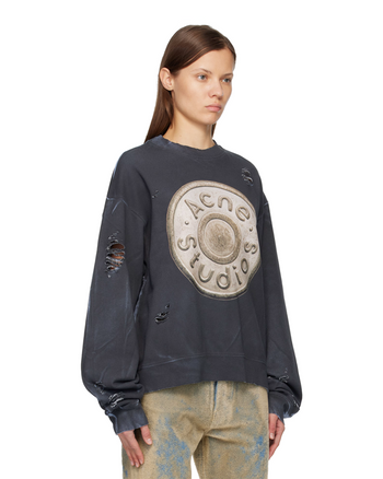 Acne Studios Button Logo Distressed Sweatshirt Black