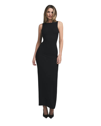 Skims Smooth Layers Long Boat Neck Dress Obsidian