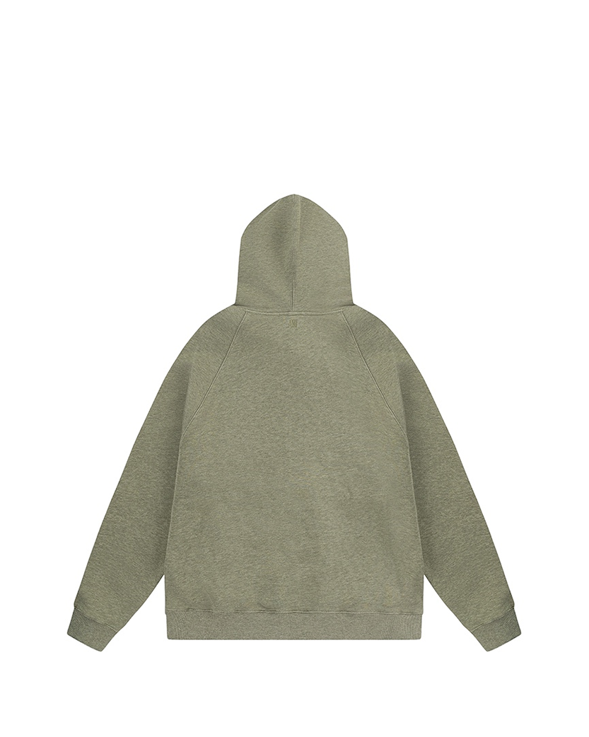 AMI Paris Ami De Coeur Small Logo Zipped Hoodie Heather Green