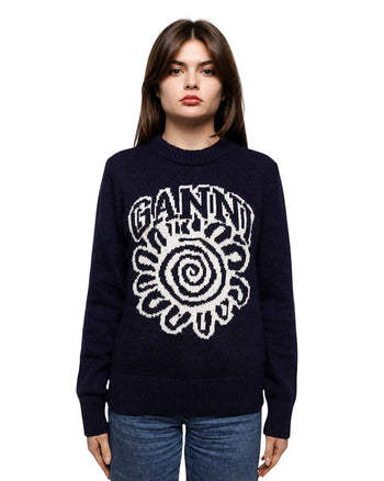 GANNI Graphic Flower O-neck Pullover Sky Captain