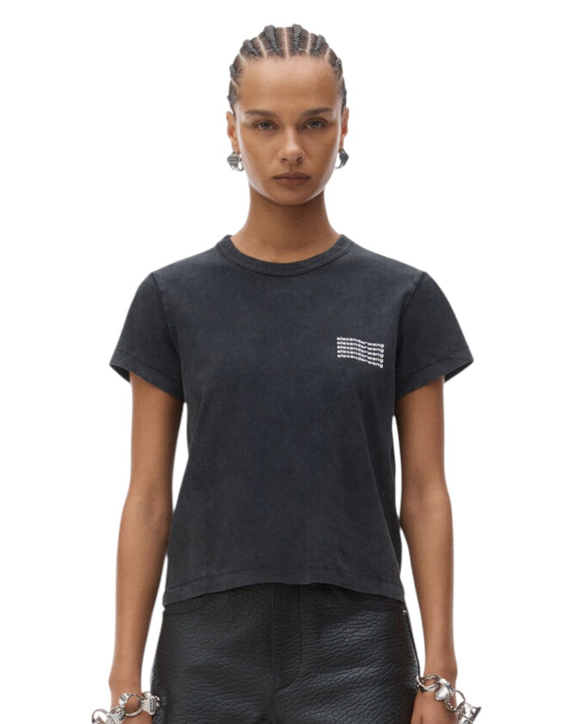 Alexander Wang Shrunken Tee In Acid Wash Jersey Black