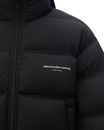 Alexander Wang Cropped Puffer Coat With Reflective Logo Black