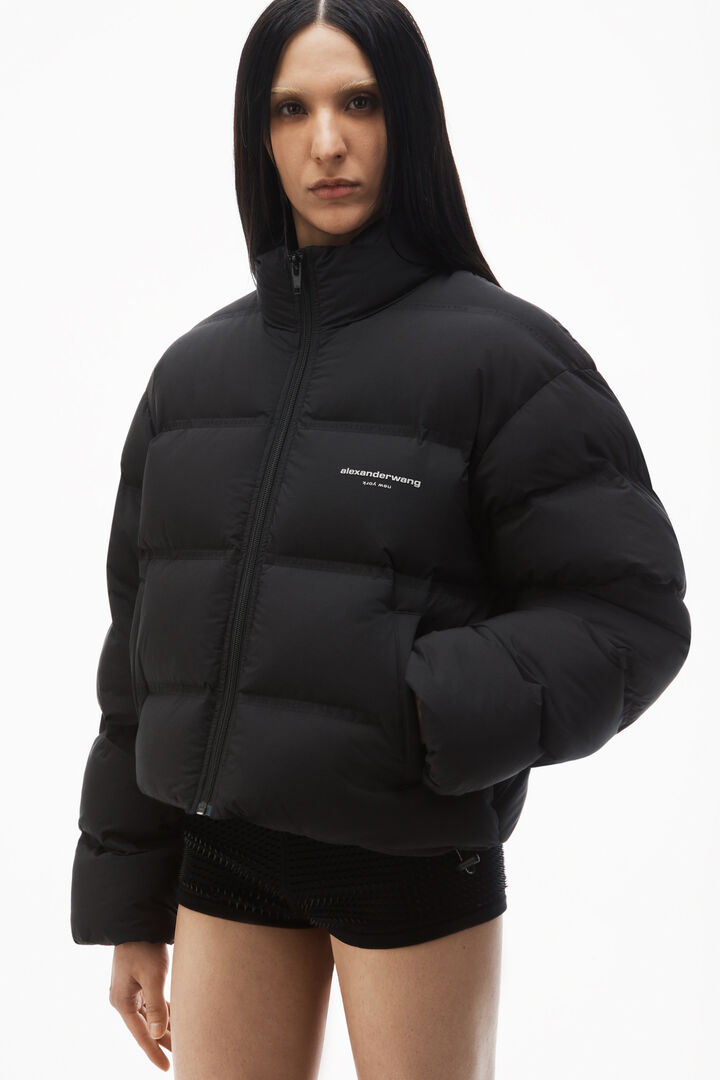 Alexander Wang Cropped Puffer Coat With Reflective Logo Black