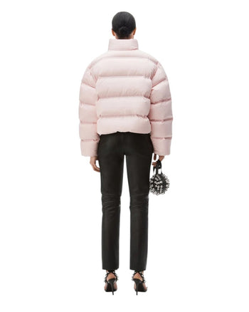 Alexander Wang Cropped Puffer Coat With Reflective Logo Pink