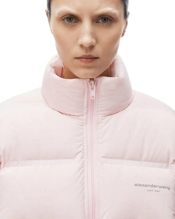 Alexander Wang Cropped Puffer Coat With Reflective Logo Pink