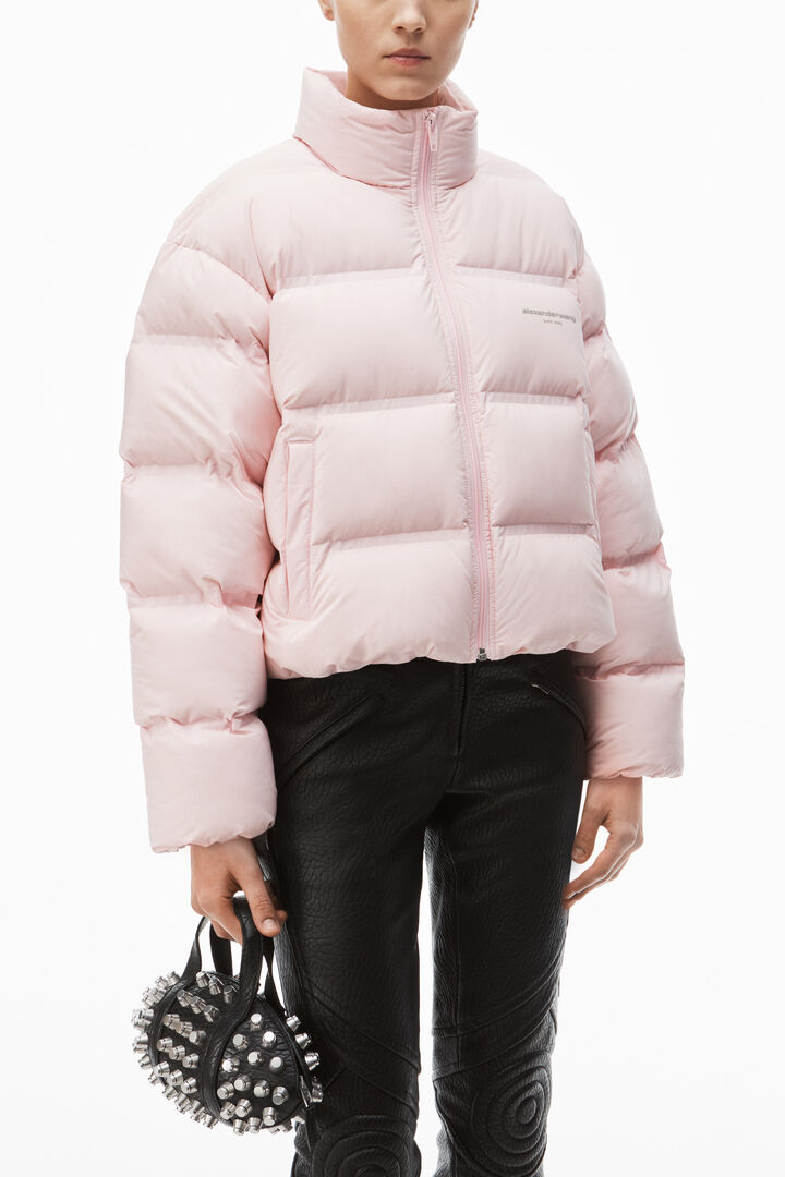 Alexander Wang Cropped Puffer Coat With Reflective Logo Pink