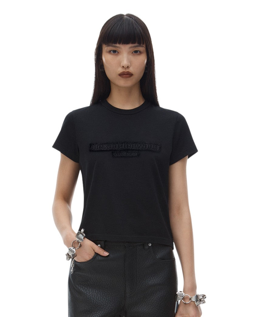 Alexander Wang Distressed Logo Shrunken Tee Black
