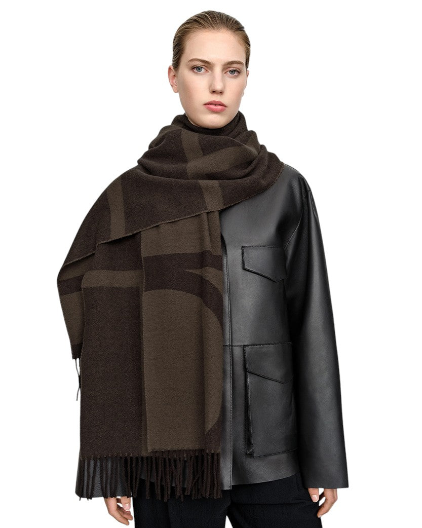 Toteme Monogram Jacquard Wool Scarf Dark Brown